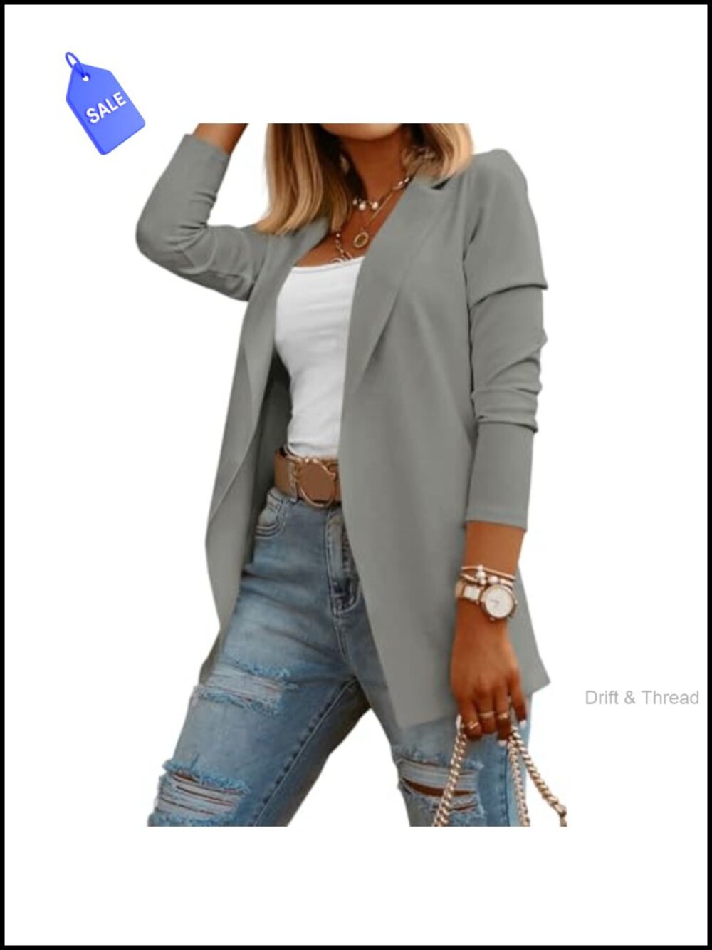 Womens Long Sleeve Knit Blazer Open Front Cotton Blend Work Business Casual